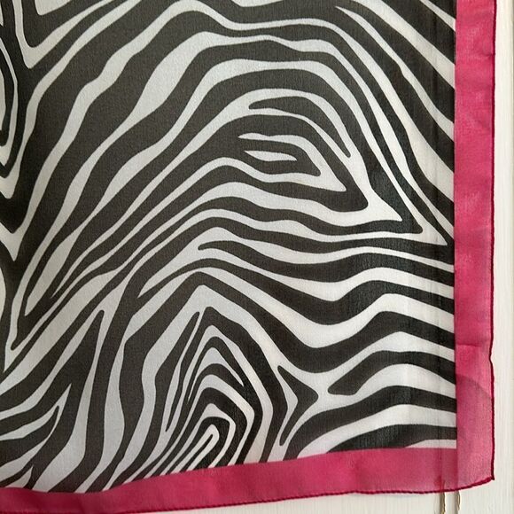 Black & white zebra print semi sheer square scarf with bright pink border - Picture 4 of 5